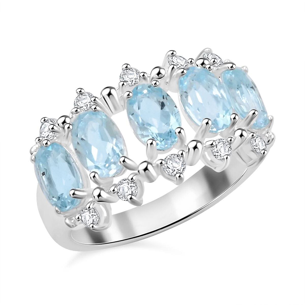 Blue Topaz ,  White Cubic Zirconia  Ring Pure White Brass  2.65 ctw