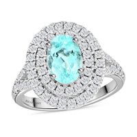 Chairman’s Vault Certified & Appraised Rhapsody 950 Platinum AAAA Paraiba Tourmaline, Diamond (E-F, VS) (1.06 cts) Ring (Size 7.0) (9.25 g) 2.75 ctw
