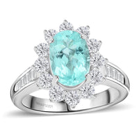 Chairman’s Vault Certified & Appraised Rhapsody 950 Platinum AAAA Paraiba Tourmaline, Diamond (E-F, VS) (1.49 cts) Ring (Size 7.0) (10.80 g) 3.85 ctw