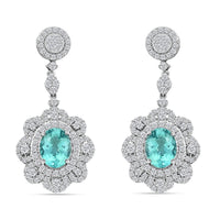 Chairman Vault Collection Certified & Appraised Rhapsody AAAA Paraiba Tourmaline and E-F VS Diamond 5.51 ctw Earrings in 950 Platinum 15.80 Grams