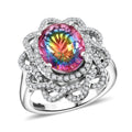 Premium Nebula Quartz Doublet, Moissanite Ring in Rhodium Over Sterling Silver (Size 7.0) 4.65 ctw - Sticky add to cart bar