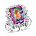Premium Nebula Quartz Doublet, Moissanite Ring in Rhodium Over Sterling Silver (Size 7.0) 8.90 ctw - Sticky add to cart bar