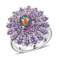 Premium Nebula Quartz Doublet, Multi Gemstone Floral Spray Ring in Rhodium Over Sterling Silver (Size 7.0) 3.40 ctw - Sticky add to cart bar