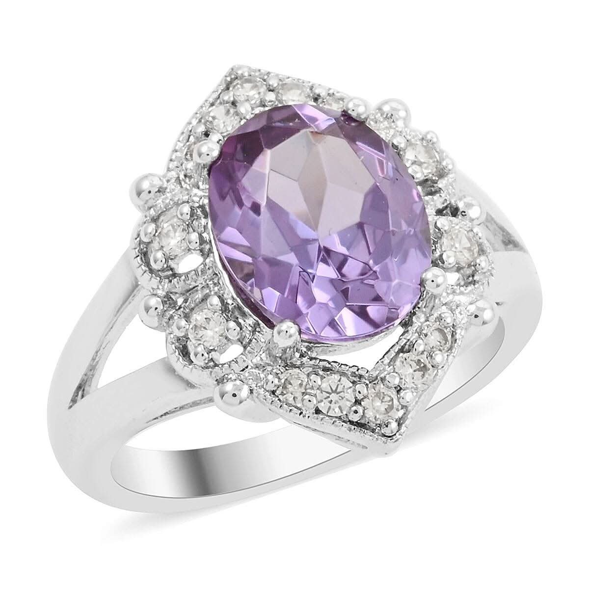 Alexandrite, Simulated Diamond Ring in Silvertone (Size 10.0) 2.90 ctw