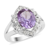 Alexandrite, Simulated Diamond Ring in Silvertone (Size 10.0) 2.90 ctw