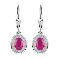 Premium Niassa Ruby (FF) and White Zircon 2.75 ctw Sunburst Earrings in Rhodium Over Sterling Silver