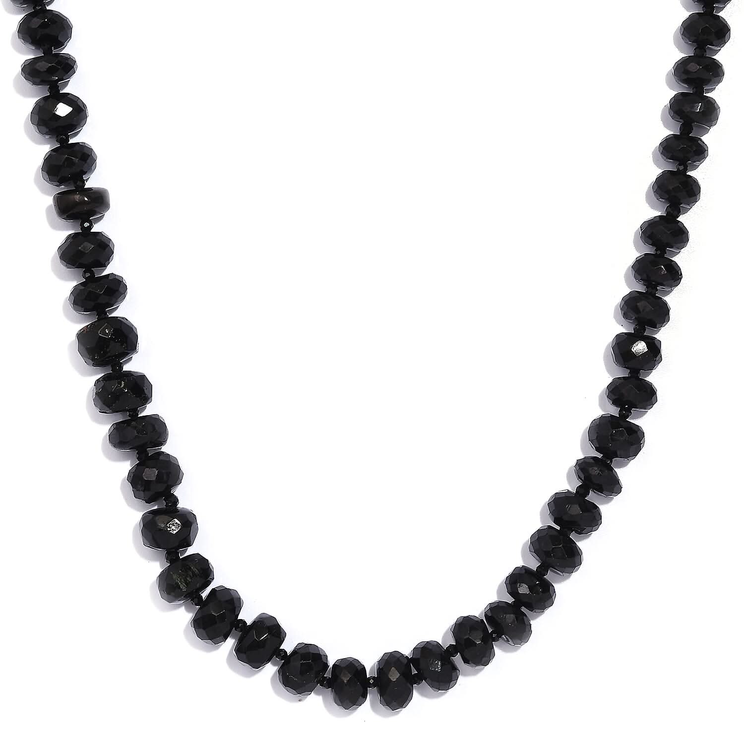 Thai Black Spinel Beaded 252.00 ctw Necklace 20 Inches in Stainless Steel