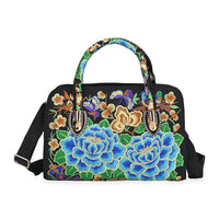 Blue Flower Embroidered Floral Pattern Handbag (2.6"x4.7"x8.7") with Detachable Shoulder Strap