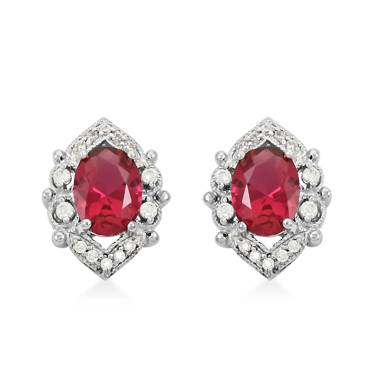 Simulated Ruby and Simulated Diamond 3.60 ctw Earrings in Silvertone