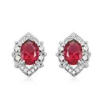 Simulated Ruby and Simulated Diamond 3.60 ctw Earrings in Silvertone