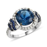 London Blue Topaz, Simulated Blue and White Diamond Ring in Silvertone (Size 8.0) 4.60 ctw
