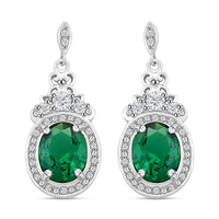 Simulated Emerald and Simulated Diamond 8.75 ctw Earrings in Silvertone