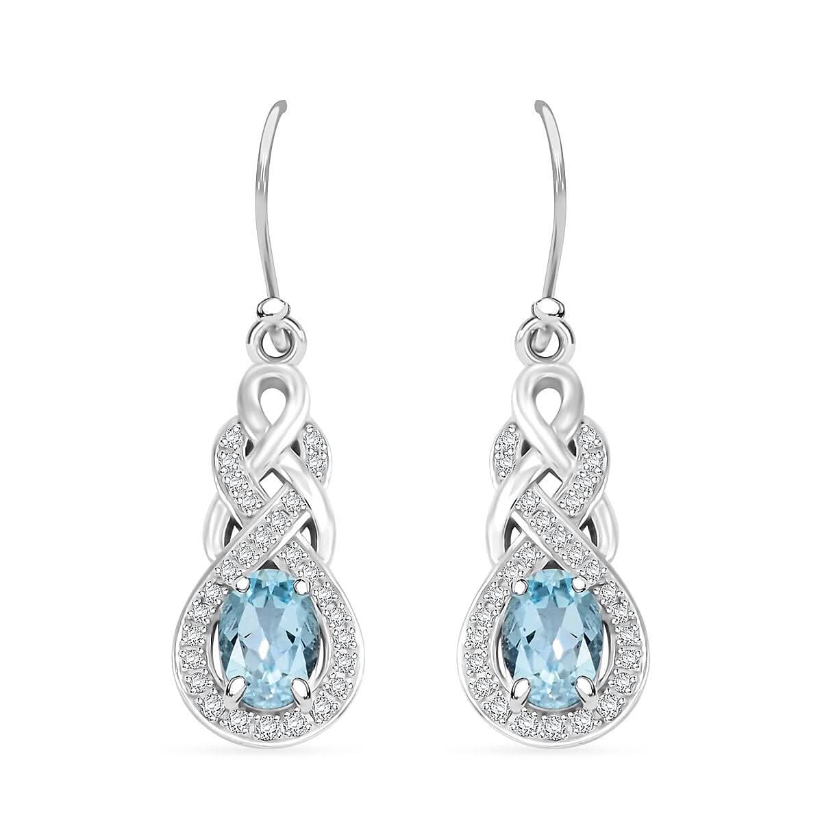Blue Topaz and Simulated Diamond 1.75 ctw Infinity Knot Earrings in Sterling Silver