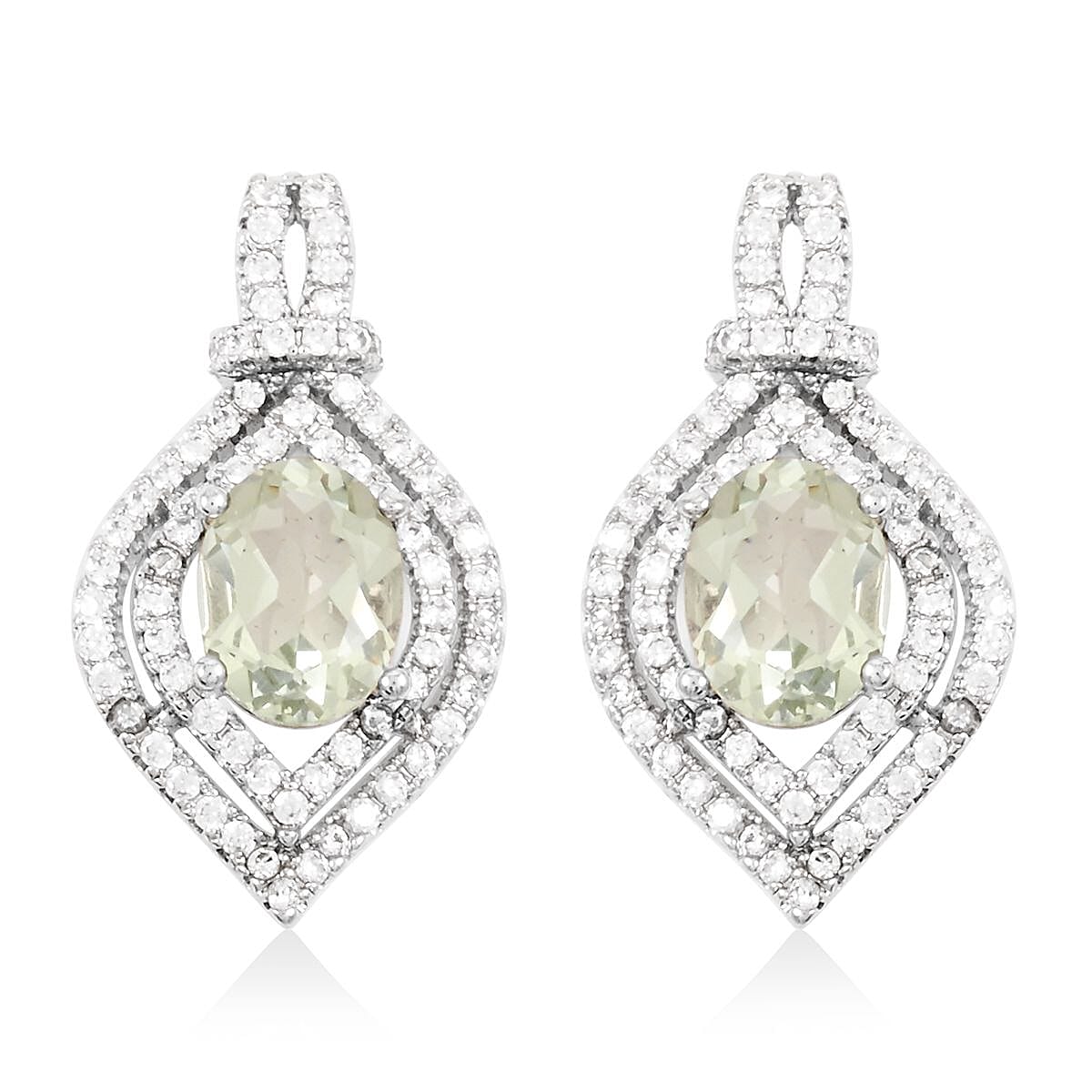 Simulated Prasiolite and Simulated Diamond 5.25 ctw Earrings in Silvertone