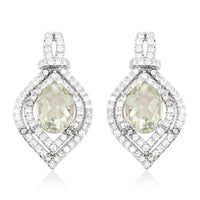 Simulated Prasiolite and Simulated Diamond 5.25 ctw Earrings in Silvertone