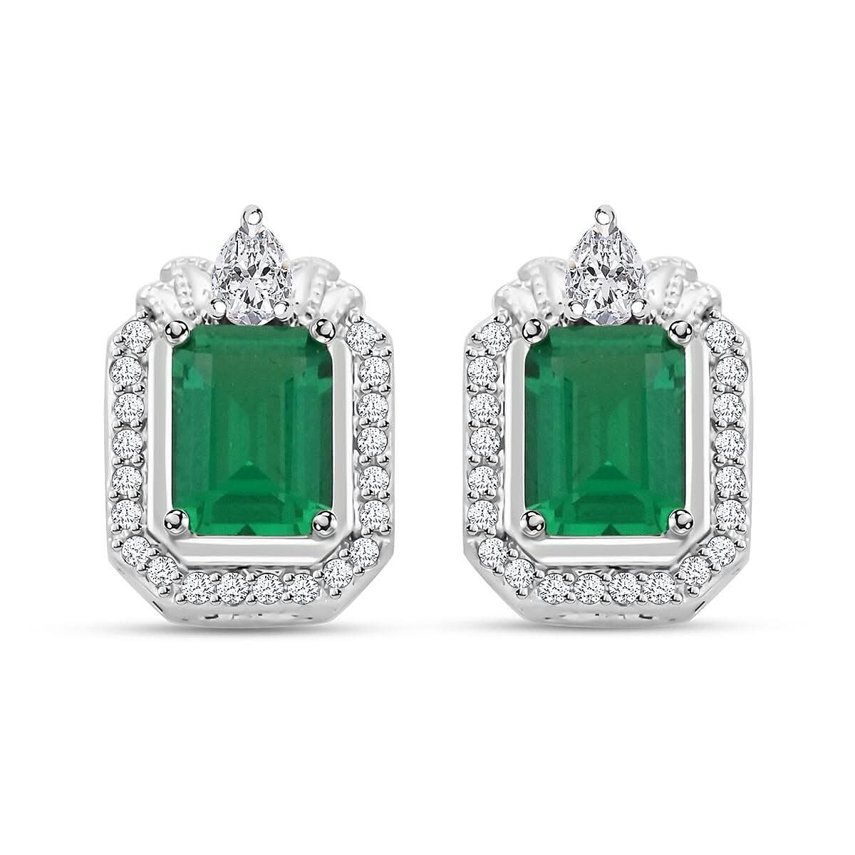 Simulated Emerald and Simulated Diamond Earrings in Silvertone