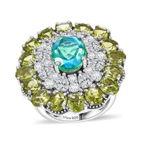 Premium Peacock Quartz, Multi Gemstone Ring in Rhodium Over Sterling Silver (Size 10.0) 12.00 ctw