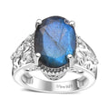 AAA Malagasy Labradorite, White Zircon Ring in Rhodium Over Sterling Silver (Size 10.0) 5.65 ctw - Sticky add to cart bar