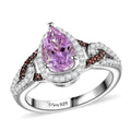 Premium Martha Rocha Kunzite, Brown and White Zircon Ring in Rhodium Over Sterling Silver (Size 10.0) 2.20 ctw - Sticky add to cart bar