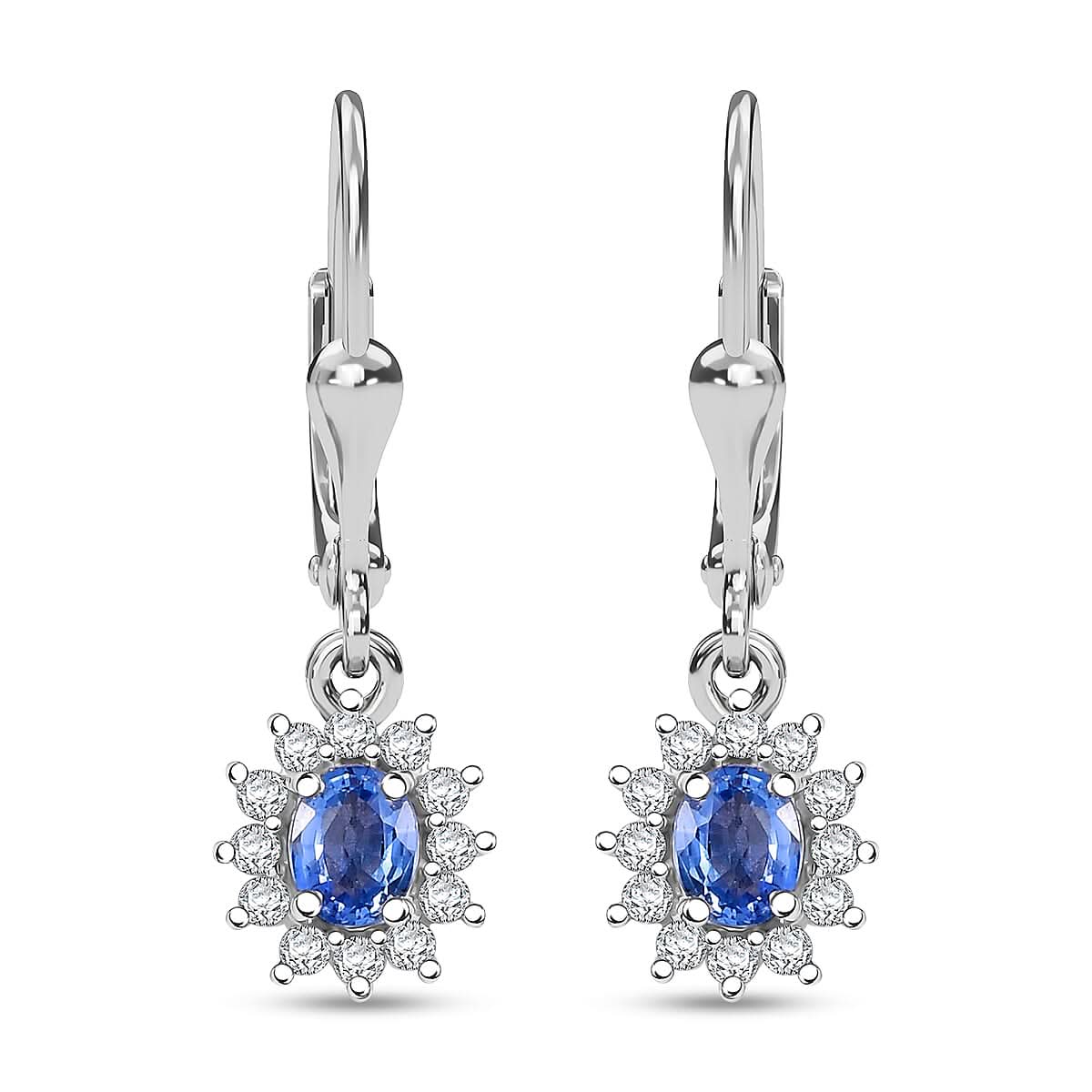 Ceylon Blue Sapphire and White Zircon 0.85 ctw Starburst Earrings in Rhodium Over Sterling Silver