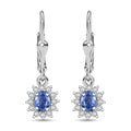 Ceylon Blue Sapphire and White Zircon 0.85 ctw Starburst Earrings in Rhodium Over Sterling Silver - Sticky add to cart bar