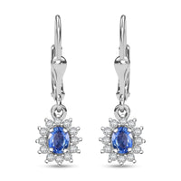 Ceylon Blue Sapphire and White Zircon 0.85 ctw Starburst Earrings in Rhodium Over Sterling Silver
