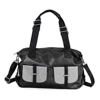 Silver Faux Leather Crossbody Bag (17"x15.7"x12.5") with Handle Drop (7") and Detachable Shoulder Strap