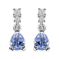 Ceylon Blue Sapphire and White Zircon 0.85 ctw Drop Earrings in Rhodium Over Sterling Silver