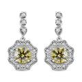 Yellow and White Moissanite 2.20 ctw Sunflower Earrings in Rhodium Over Sterling Silver - Sticky add to cart bar