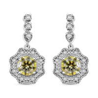 Yellow and White Moissanite 2.20 ctw Sunflower Earrings in Rhodium Over Sterling Silver