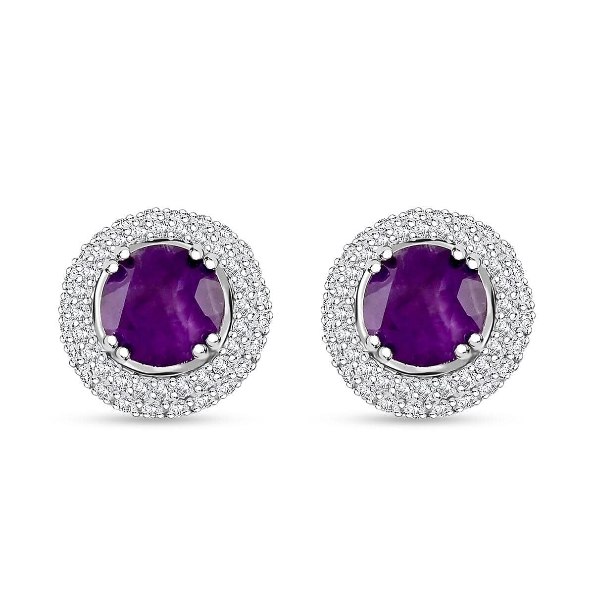 Amethyst and Simulated Diamond 4.00 ctw Earrings in Silvertone