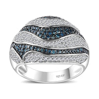 GP Blue Diamond (IR), White Diamond Dome Ring in Rhodium Over Sterling Silver (Size 7.0) 1.00 ctw
