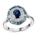 Blue Ceylon Sapphire, Blue Diamond (IR), White Diamond Ring in Rhodium Over Sterling Silver (Size 7.0) 1.35 ctw - Sticky add to cart bar