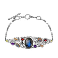 Karis Malagasy Labradorite and Multi Gemstone 14.50 ctw Floral Bracelet in Platinum Bond (6.50-8.0In)