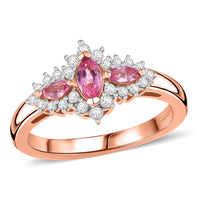 Mahenge Spinel, White Zircon Ring in 18K Vermeil RG Over Sterling Silver (Size 8.0) 0.75 ctw
