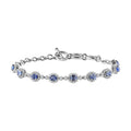 D'Joy Ceylon Blue Sapphire and White Zircon 4.35 ctw Art Deco Bracelet in Rhodium Over Sterling Silver (6.50-8.0In) - Sticky add to cart bar