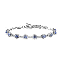 D'Joy Ceylon Blue Sapphire and White Zircon 4.35 ctw Art Deco Bracelet in Rhodium Over Sterling Silver (6.50-8.0In)
