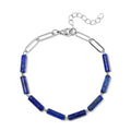 Lapis Lazuli Barrel Shape Paper Clip Chain Bracelet (8.00-9.50In) in Stainless Steel 22.50 ctw - Sticky add to cart bar