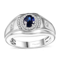 Ceylon Blue Sapphire, White Zircon Men's Ring in Rhodium Over Sterling Silver (Size 10.0) 1.20 ctw - Sticky add to cart bar