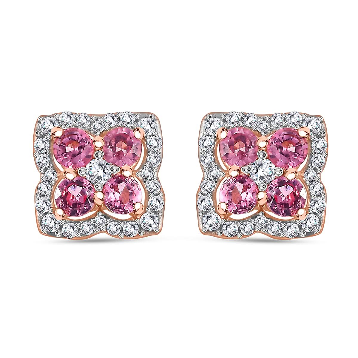 Mahenge Spinel and White Zircon 1.15 ctw Clover Leaf Earrings in 18K Vermeil Rose Gold Over Sterling Silver