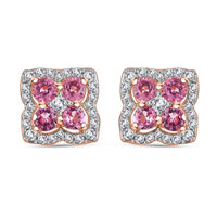 Mahenge Spinel and White Zircon 1.15 ctw Clover Leaf Earrings in 18K Vermeil Rose Gold Over Sterling Silver