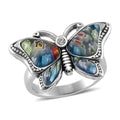 Multi Color Murano Style and White Austrian Crystal Butterfly Ring in Stainless Steel (Size 10.0) - Sticky add to cart bar