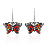 Multi Color Murano Style and White Austrian Crystal Dangle Earrings in Stainless Steel