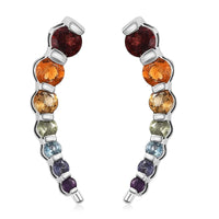 Multi Gemstone 2.00 ctw Seven Chakra Earrings in Rhodium Over Sterling Silver