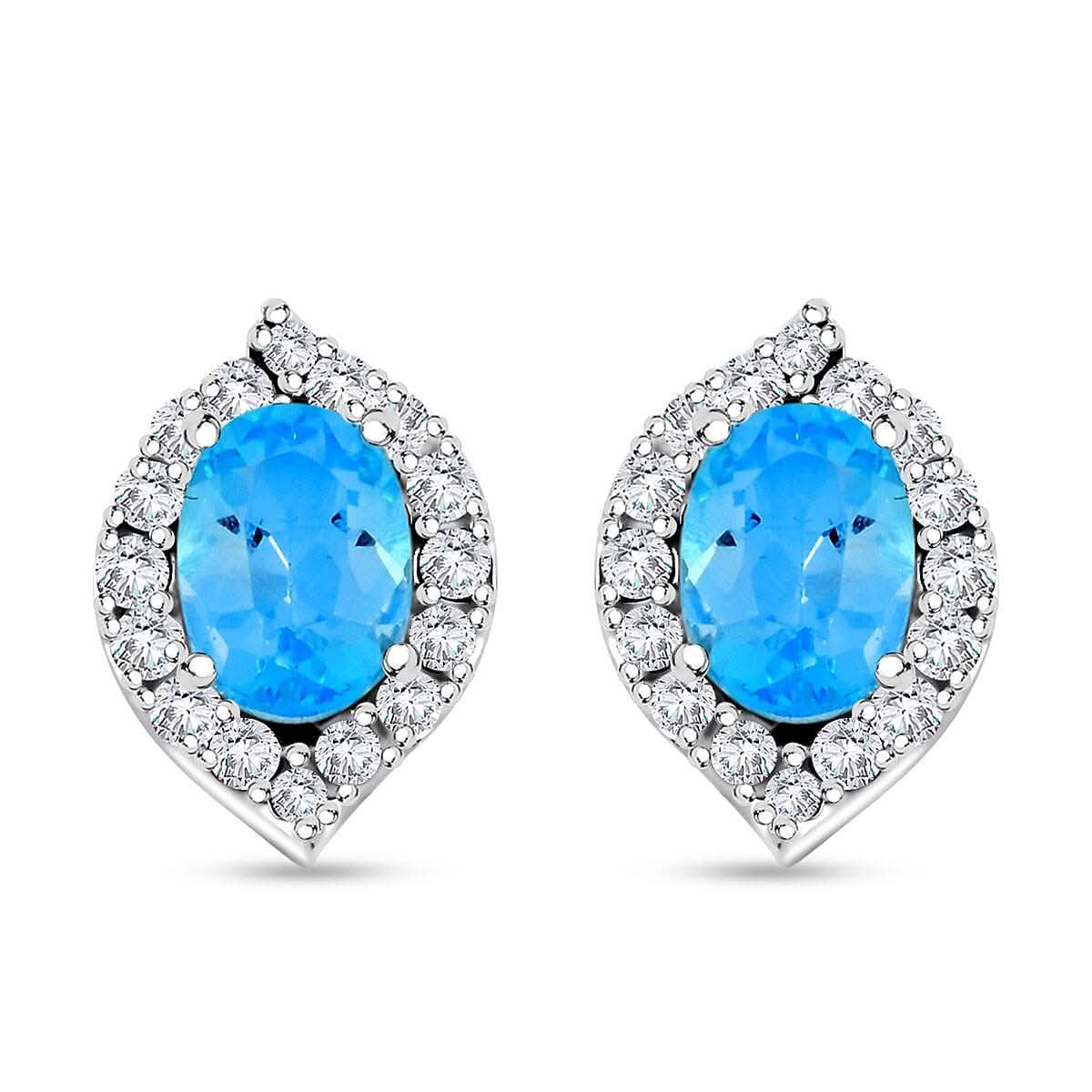 Blue Topaz and Simulated Diamond 1.80 ctw Earrings in Sterling Silver
