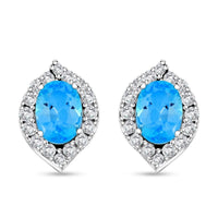 Blue Topaz and Simulated Diamond 1.80 ctw Earrings in Sterling Silver