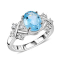 Blue Topaz, Simulated Diamond Ring in Silvertone (Size 6.0) 2.25 ctw - Sticky add to cart bar