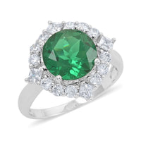 Emerald, Simulated Diamond Ring in Silvertone (Size 9.0) 6.10 ctw