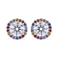 Moissanite and Multi Sapphire 2.00 ctw Rainbow Radiance Earrings in Rhodium Over Sterling Silver - Sticky add to cart bar