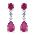 Niassa Ruby (FF) and White Zircon 2.70 ctw Drop Earrings in Rhodium Over Sterling Silver - Sticky add to cart bar